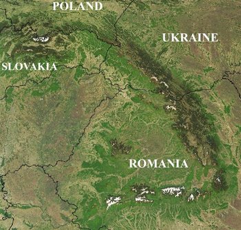 Satellite image of the Carpathians