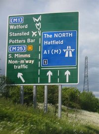 Sign at Junction 1 of the A1(M) at South Mimms in Hertfordshire