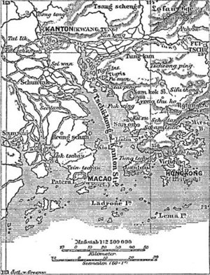 1888 German map of Hong Kong, Macau, and Canton (now Guangzhou)