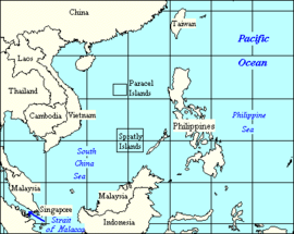 The South China Sea, showing surrounding countries and neighbouring seas and oceans
