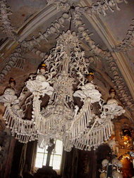 Chandelier made of Bones and Skulls in Sedlec Ossuary 