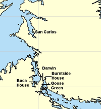 East Falkland island showing context of Goose Green
