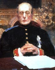 Pobedonostsev was known for his gaunt figure and pale, corpse-like countenance, as one may judge from this portrait by .