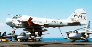 An A-6 Intruder landing aboard an 