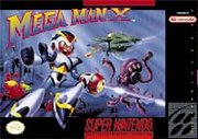 North American box art for Mega Man X, for SNES.