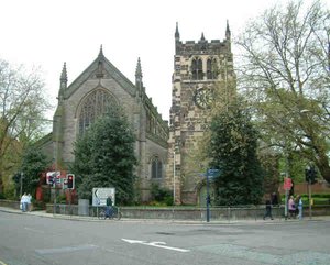St. Werburgh's Church, main building (left) and tower (right).