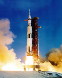 The  carrying Apollo 11 took several seconds to clear the tower on , .