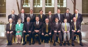 The current (25th) Prime Minister of Australia, John Howard (sitting, fifth from left), with his Cabinet, 1999