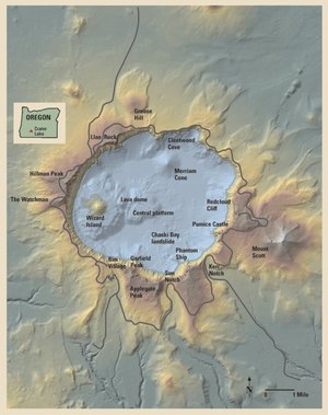 Relief map of the Crater Lake area