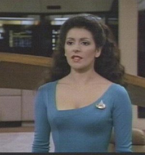 Marina Sirtis as Deanna Troi on Star Trek: The Next Generation