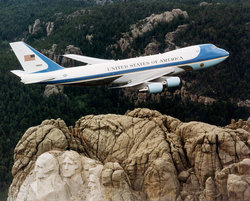 Air Force One flying over .