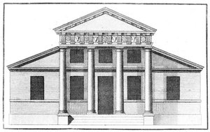 A villa with a superimposed portico, from Book IV of Palladio's , in a modestly priced English translation published in London, 1736.