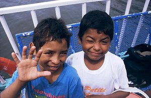 Indigenous Nicaraguan children on a ferry to Ometepe Island