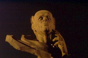 Statue of Andrey Sakharov in Sakharov Square in  at night.  Copyright (c) 2004, Raffi Kojian, Armeniapedia.org