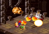Mario uses the Ultra Flame skill to attack Smithy and his minions.