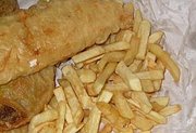 Fish and chips in wrapping paper
