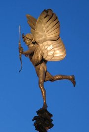 The statue known as Eros in  London, was made in  and is one of the first statues to be cast in aluminium.