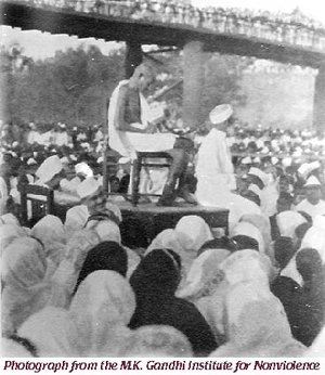 Scenes during Gandhi's famous march, on foot to the sea coast at Dandi, on  the eve of the Salt Satyagraha,  1930