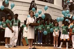 Mrs. Reagan at a "Just Say No" rally at the White House in 1986.
