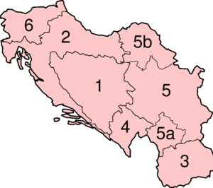 Numbered map of Yugoslav republics and provinces