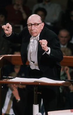 Stravinsky is shown here conducting the  through .