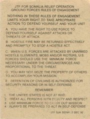 Rules of Engagement for Operation Provide Relief, 1992.