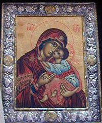 The Virgin Mary with Christ Child. this particular portail is often called "Sweet Kissing"