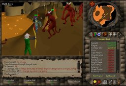 Players fighting , monsters called Lesser Demons whose combat level is 82, in the  Volcano Dungeon