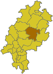 Map of Hesse highlighting the district Vogelsbergkreis