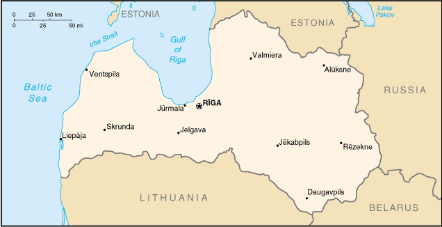 Map of Latvia with cities