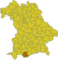 Map of Bavaria highlighting the district Garmisch-Partenkirchen