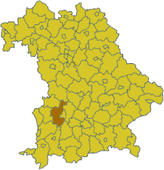 Map of Bavaria highlighting the district Augsburg