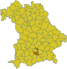 Map of Bavaria highlighting the district Munich