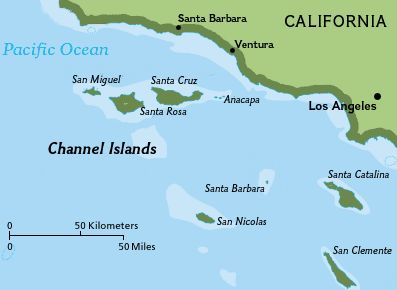 The eight Channel Islands of California, off the west coast of the United States.