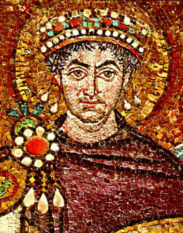 Justinian I depicted on a Byzantine mosaic