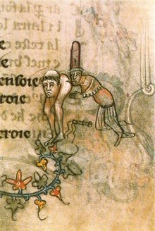 The manuscript illustration (c. 1350) alludes to the accusation of sodomy against the templars.