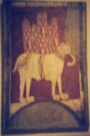 Mural painting of a  from the church of , , , Spain. 11th century.