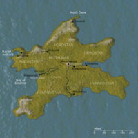 A map of Nmenor during the Second Age, courtesy of the Encyclopedia of Arda (http://www.glyphweb.com/arda/).