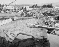 Aftermath of the 1960  in Hilo, Hawaii, where the tsunami left 61 people dead and 282 seriously injured.