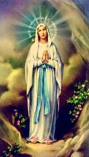 Our Lady of Lourdes - Mary appearing at Lourdes with Rosary Beads