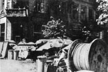 Polish barricade, including captured   , during the 