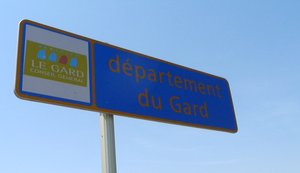 Signpost welcoming travellers into the Gard, at .