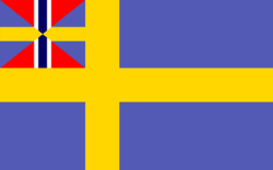 The merchant flag of Sweden (1844-1905), with the  union badge.