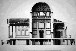 A cross section of Chiswick House. The front is at the left.