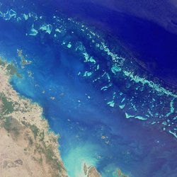 Satellite image of a part of the Great Barrier Reef. Photo courtesy of NASA.