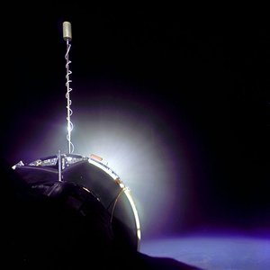 Gemini 10's Agena fires its rocket engine (NASA)