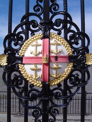 Crest on the gate of the Royal Naval College