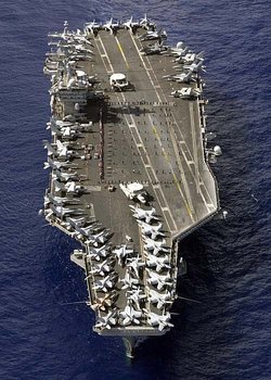 U.S. Navy   on , . Approximately fifty aircraft can be counted on deck.