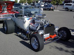 A T-Bucket with a supercharged Chrysler Hemi engine
