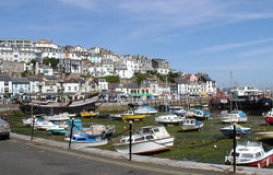The inner harbour, , south Devon, at low tide